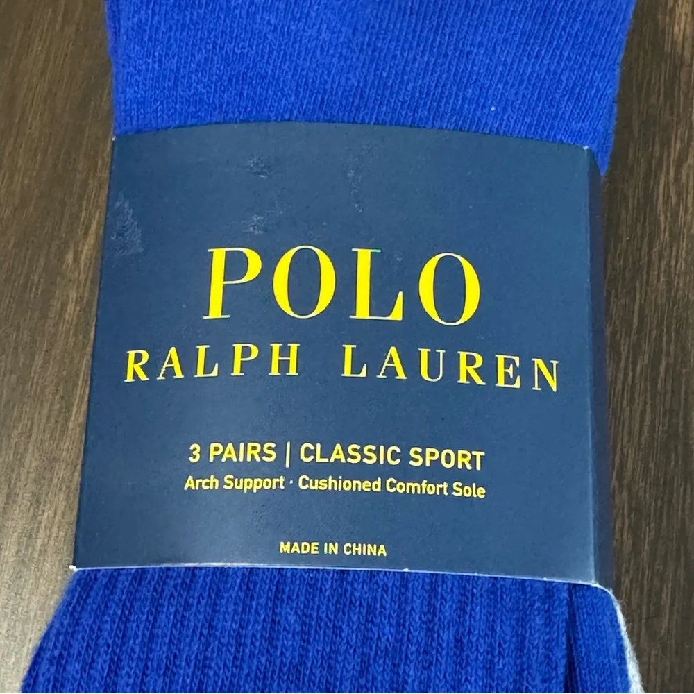 Polo Ralph Lauren 3 Pairs‎ Classic Sport Socks Green Blue Gray Shoe Size 12-17